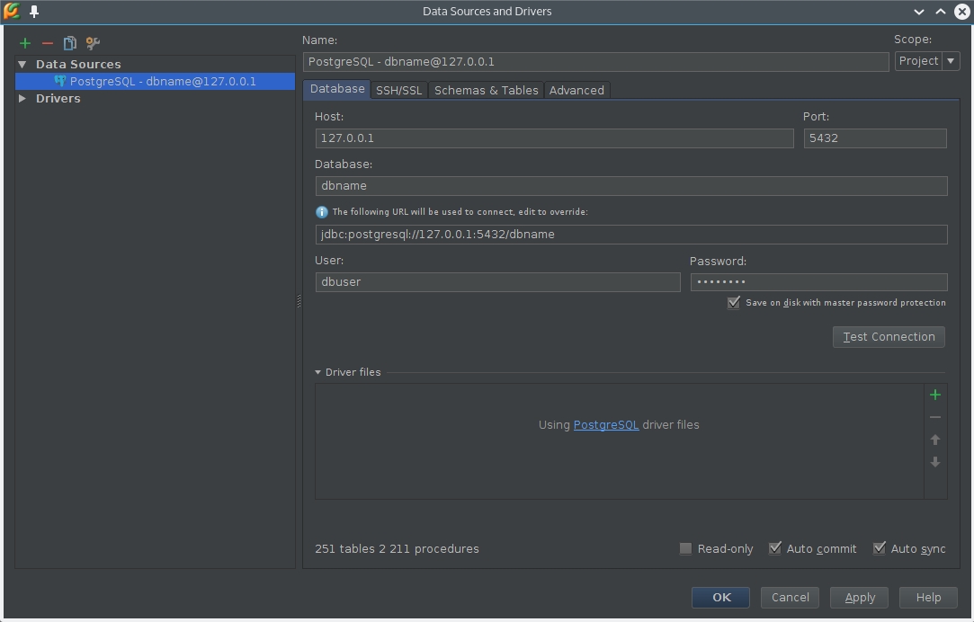 PostgreSQL connection settings