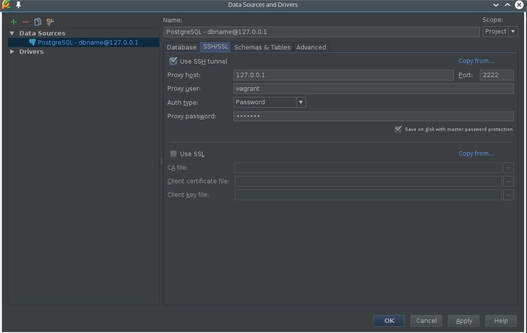 PostgreSQL SSH settings